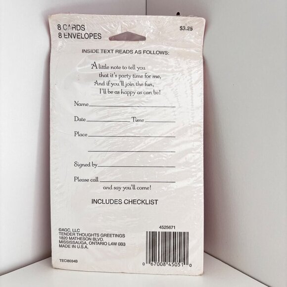 Vtg Adorable Kitten Birthday Party Invitations 8 Cards Envelopes Pink Ice Cream - Picture 2 of 2